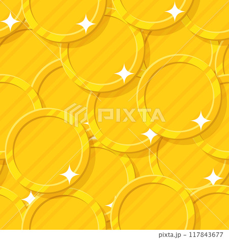 Golden coin seamless pattern. Budget information, current financial position, money and possessions decoration. Cartoon vector illustration 117843677