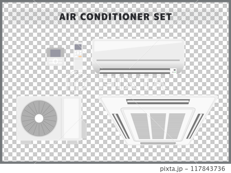 Illustration set of home and commercial air conditioners 117843736