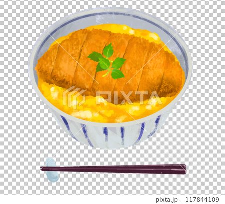 豬排蓋飯插圖，一碗飯碗，一碗飯碗 117844109