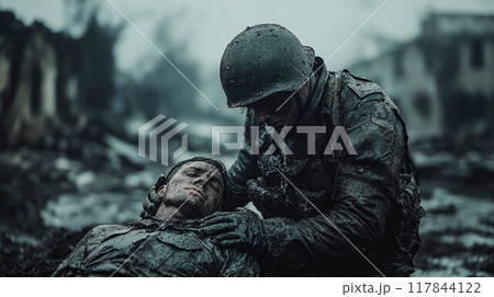 Cinematic of World War II soldiers. Military operation and War Concept. Generative Ai. 117844122