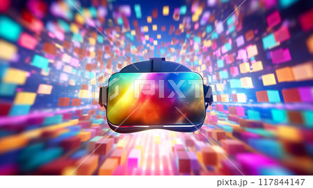 カラフルな仮想空間とVRゴーグル 117844147