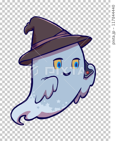 Halloween ghost talking on smartphone Halloween ghost talking on smartphone 117844440