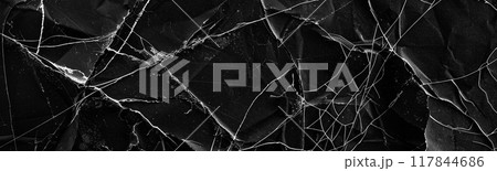 Old cardboard black texture with cracks. Abstract scratched grunge paper. Web design element. Generative AI 117844686