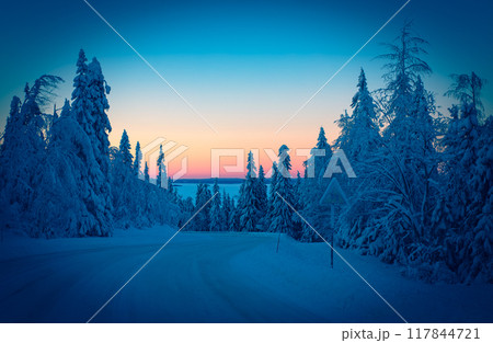 Winter road view from Kajaani, Finland. 117844721