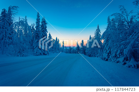 Winter road view from Kajaani, Finland. Winter road view from Kajaani, Finland. 117844723