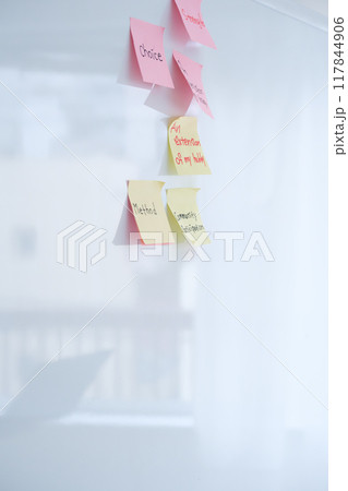 オフィスで課題を見える化する若い女性 117844906