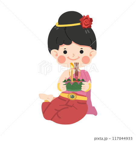 Kid girl in Thai traditional costume Loy Krathong Kid girl in Thai traditional costume Loy Krathong 117844933