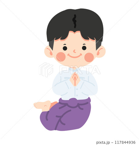 Kid boy in Thai traditional costume greeting 117844936
