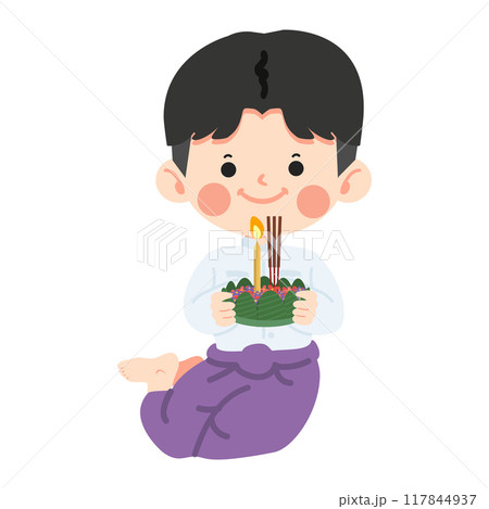 Kid boy in Thai traditional costume  Loy Krathong 117844937
