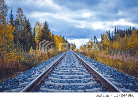 Autumn railway view from Sotkamo, Finland. Autumn railway view from Sotkamo, Finland. 117844966