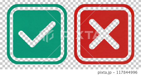 Set of framed green check and red cross button icons Set of framed green check and red cross button icons 117844996