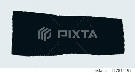 Rough edged rectangle frame in black. Grunge torn paper style vector. Ripped border silhouette on light background for stickers, banners 117845193