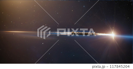 Metallic space debris from defective satellites or due to orbital collisions and small parts from space flights fly very quickly in Earth orbit 117845204