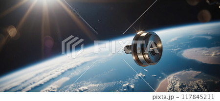 Metallic space debris from defective satellites or due to orbital collisions and small parts from space flights fly very quickly in Earth orbit 117845211