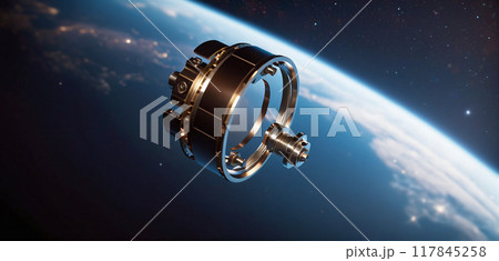 Metallic space debris from defective satellites or due to orbital collisions and small parts from space flights fly very quickly in Earth orbit 117845258
