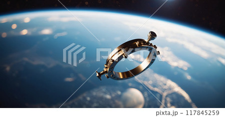 Metallic space debris from defective satellites or due to orbital collisions and small parts from space flights fly very quickly in Earth orbit 117845259