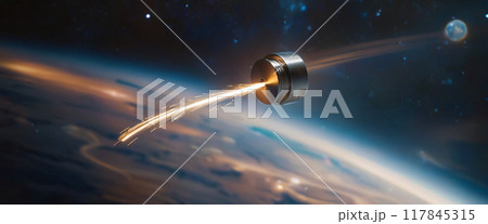 Metallic space debris from defective satellites or due to orbital collisions and small parts from space flights fly very quickly in Earth orbit 117845315