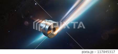 Metallic space debris from defective satellites or due to orbital collisions and small parts from space flights fly very quickly in Earth orbit 117845317