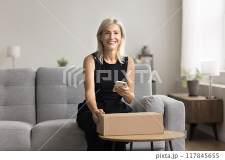 Woman placing order of dispatch using mobile application Woman placing order of dispatch using mobile application 117845655