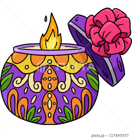 Diwali Candle Present Cartoon Colored Clipart  117845977
