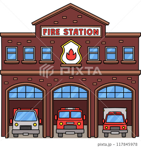 Fire Station Cartoon Colored Clipart Illustration Fire Station Cartoon Colored Clipart Illustration 117845978