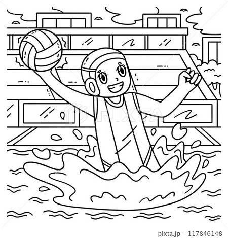 Water Polo Female Player Catching Ball Coloring 117846148