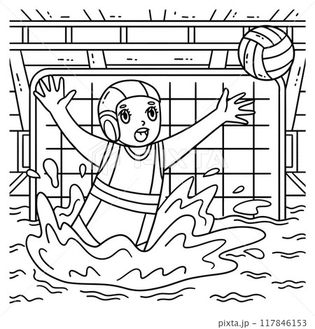 Water Polo Female Goalie Block the Ball Coloring 117846153