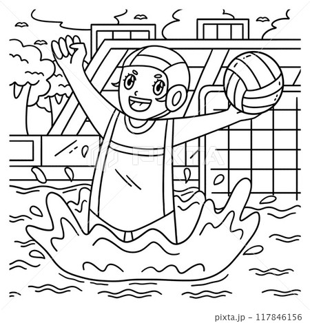 Water Polo Female Player Raising Arms Coloring Water Polo Female Player Raising Arms Coloring 117846156