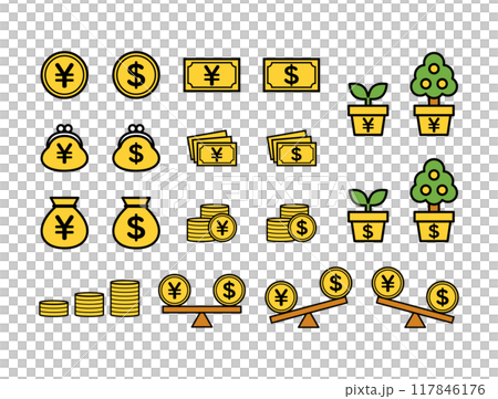 Japanese yen and dollar money, foreign exchange, asset management image illustration icon set 117846176