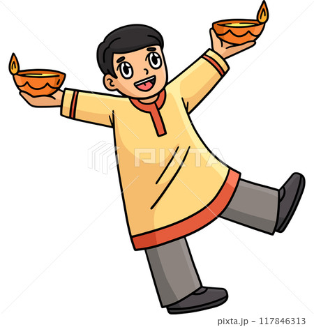 Diwali Child Raising Candles Cartoon Clipart Diwali Child Raising Candles Cartoon Clipart 117846313