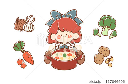 女の子とシチューと野菜 女の子とシチューと野菜 117846606