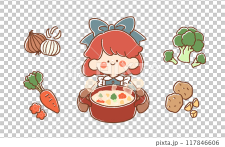 女の子とシチューと野菜 女の子とシチューと野菜 117846606