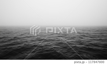 白黒、灰色の海と空	 白黒、灰色の海と空	 117847800