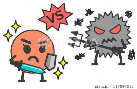 悪玉のバイキンと戦う善玉菌の対決イラスト 117847815