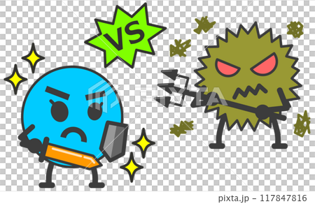 悪玉のバイキンと戦う善玉菌の対決イラスト 悪玉のバイキンと戦う善玉菌の対決イラスト 117847816