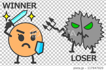 悪玉のバイキンと戦う善玉菌の対決イラスト 117847820