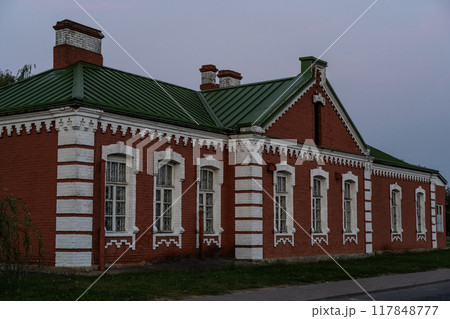 The old museum slavic building in the city of Baranovichi. Evening, old building The old museum slavic building in the city of Baranovichi. Evening, old building 117848777