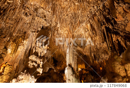 Cave ceiling with stalactites. Natural photo Cave ceiling with stalactites. Natural photo 117849068