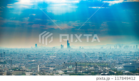 光芒で照らされた大阪平野をアニメ風に 光芒で照らされた大阪平野をアニメ風に 117849412