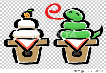 蛇模仿 kagami-mochi-畫筆觸摸手繪插畫 117850484