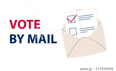 Vote 2024. Election banner Vote by mail. Ballot paper in envelope. Voting concept. Flat isolated vector illustration 117850949