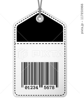Sale tag with barcode on a string vector illustration 117850966