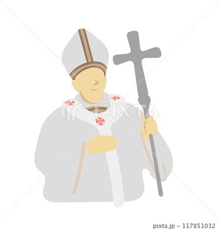 historic bishop man holding cross cane illustration vector isolated on white background 117851032