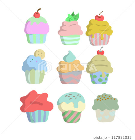 set of cupcakes illustration vector isolated on white background set of cupcakes illustration vector isolated on white background 117851033