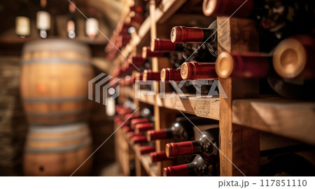 Traditional Wine Cellar with Vintage Bottles 117851110