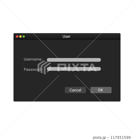 User interface panel with password in modern style with black colors. 117851599
