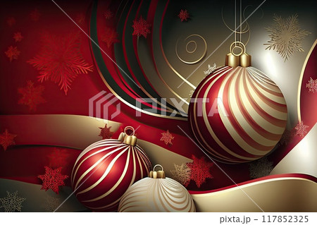 New Year and Merry Christmas Holiday Winter Background. Christmas decorations, backdrop with copy space, generative ai New Year and Merry Christmas Holiday Winter Background. Christmas decorations, backdrop with copy space, generative ai 117852325
