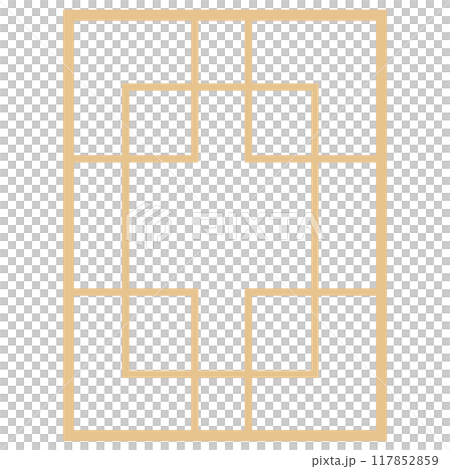 亞洲風格窗框和家具中使用的圖案和裝飾的向量插圖 117852859