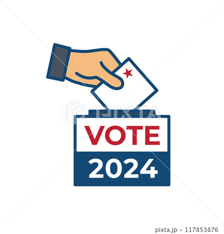 Voting 2024 Icon with Vote, Government, and Patriotic Symbolism and Colors Voting 2024 Icon with Vote, Government, and Patriotic Symbolism and Colors 117853876