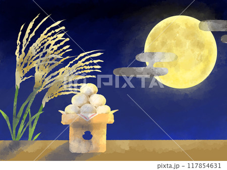 月見のイラスト　手描き　水彩風 117854631